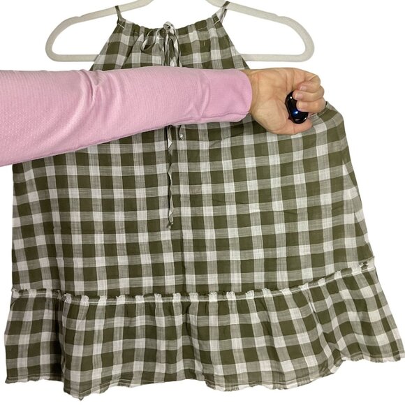 Cloth & Stone Gingham Halter Top, size large, 100% cotton, green & white - Picture 8 of 16